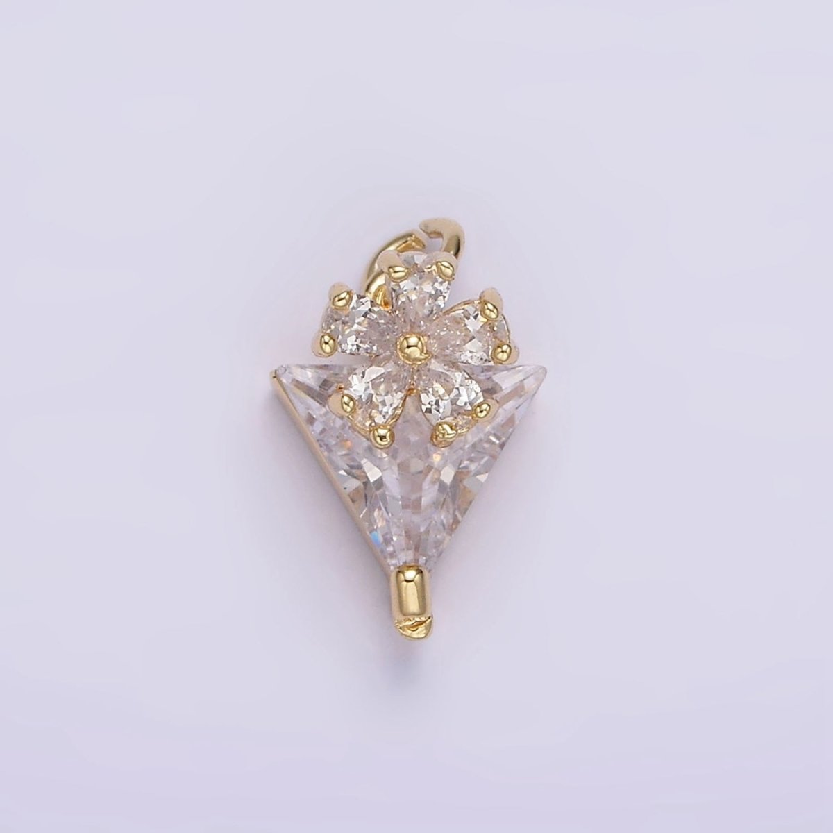 14K Gold Filled 15mm Clear CZ Flower Triangle Mini Add-On Charm | AG417