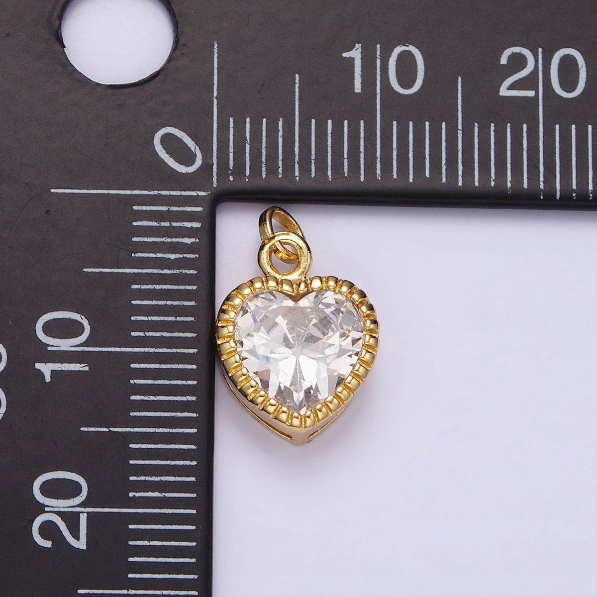 14K Gold Filled 15mm Clear CZ Heart Line-Textured Add-On Charm | N1517