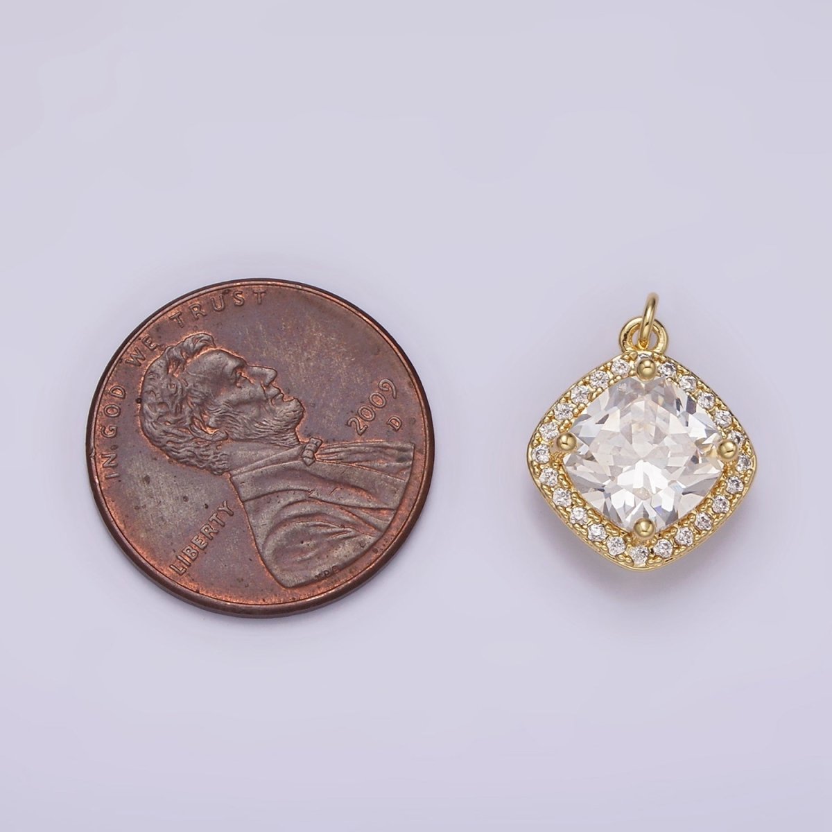 OS 14K Gold Filled 15mm Clear CZ Rhombus Micro Paved CZ Charm | AG314