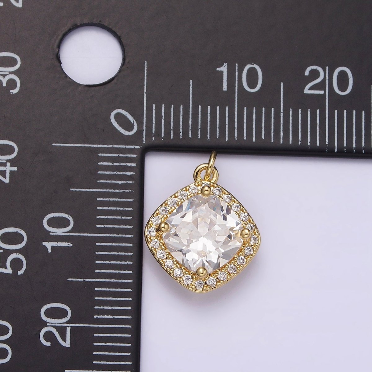 OS 14K Gold Filled 15mm Clear CZ Rhombus Micro Paved CZ Charm | AG314