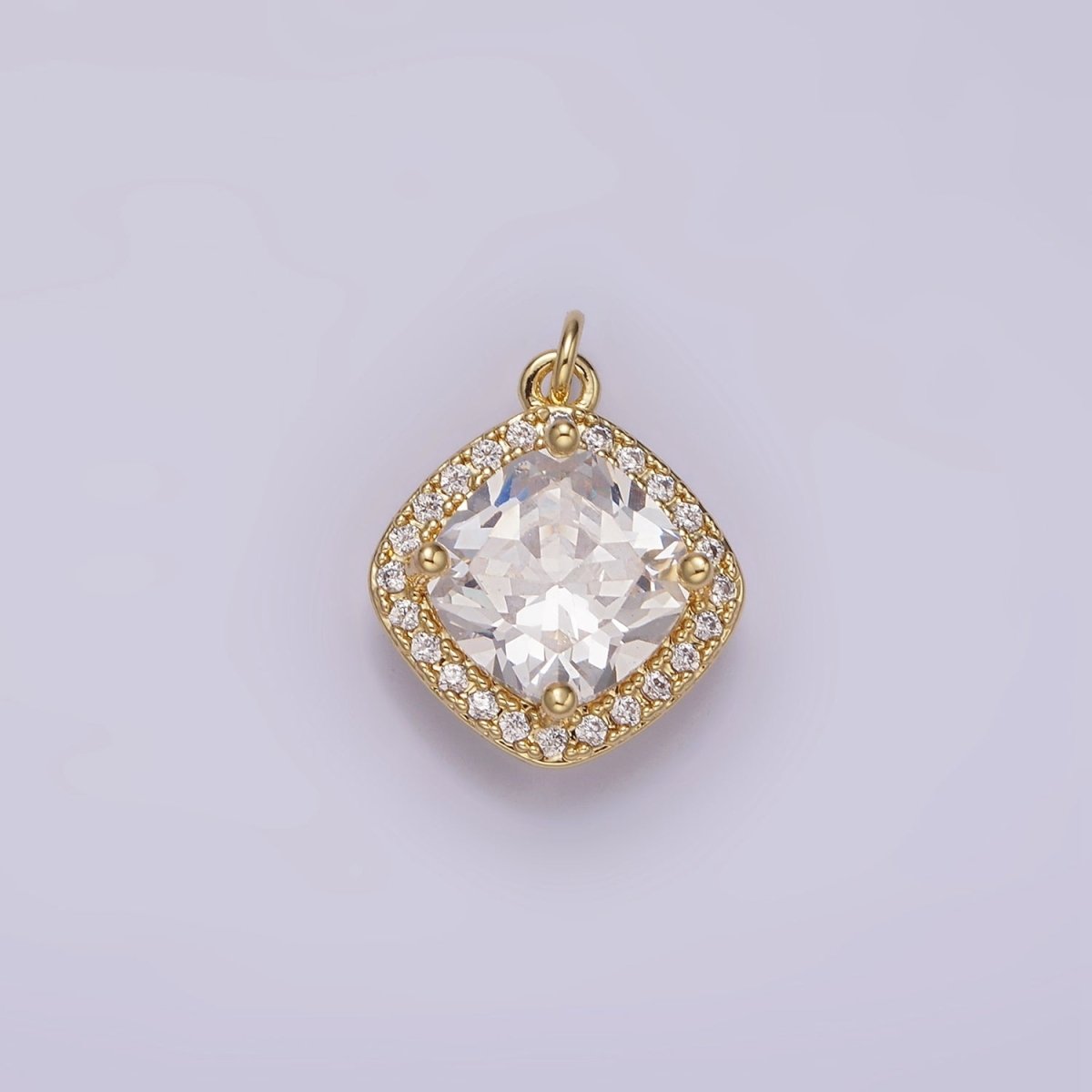 OS 14K Gold Filled 15mm Clear CZ Rhombus Micro Paved CZ Charm | AG314