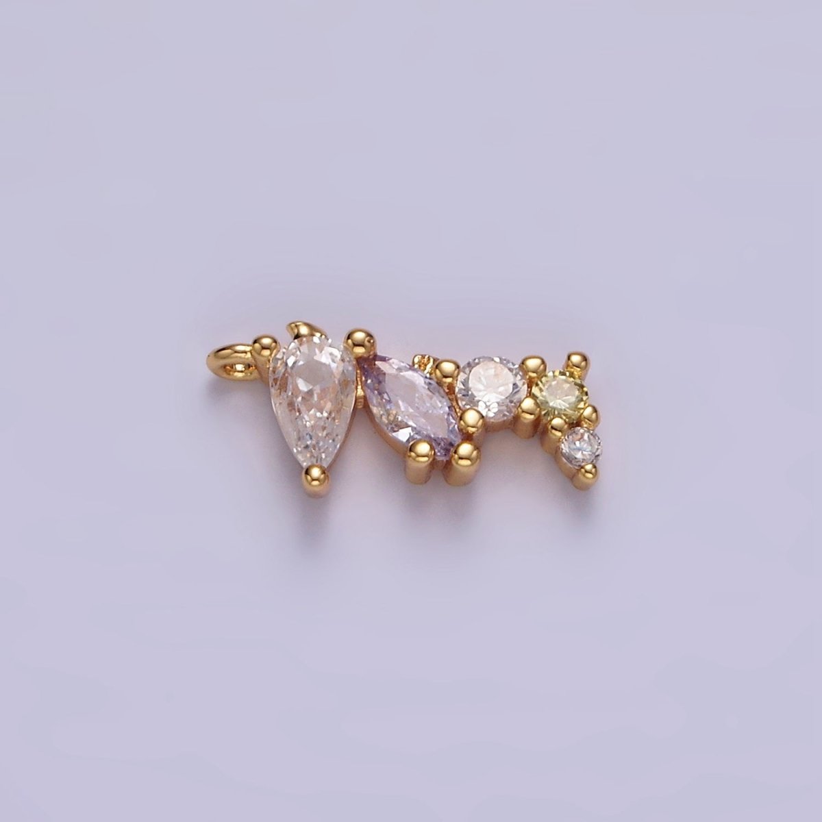 14K Gold Filled 15mm CZ Multicolor Teardrop Marquise Round Abstract Mini Add-On Charm | AC821
