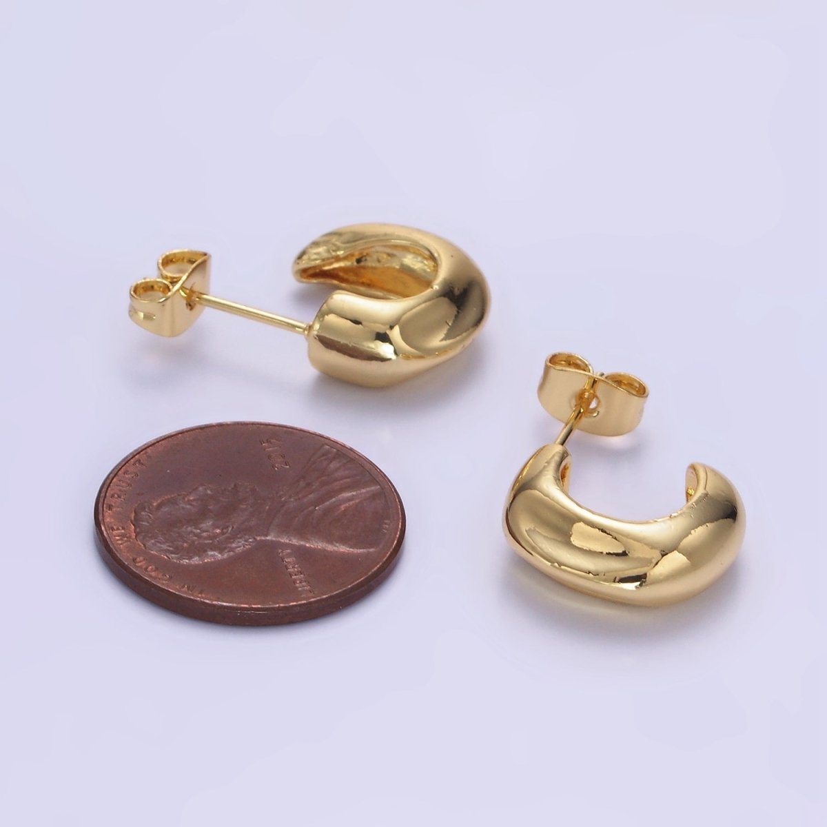 14K Gold Filled 15mm Edged J-Shaped Minimalist Hoop Earrings | AB1272