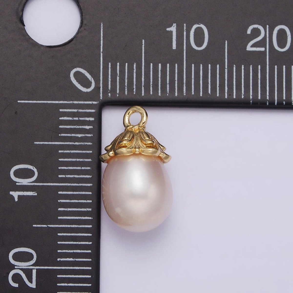 14K Gold Filled 15mm Freshwater Pearl Drop Double Band Charm | N1045