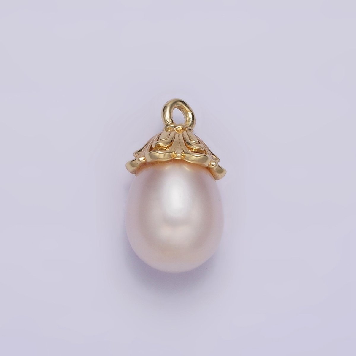 14K Gold Filled 15mm Freshwater Pearl Drop Double Band Charm | N1045