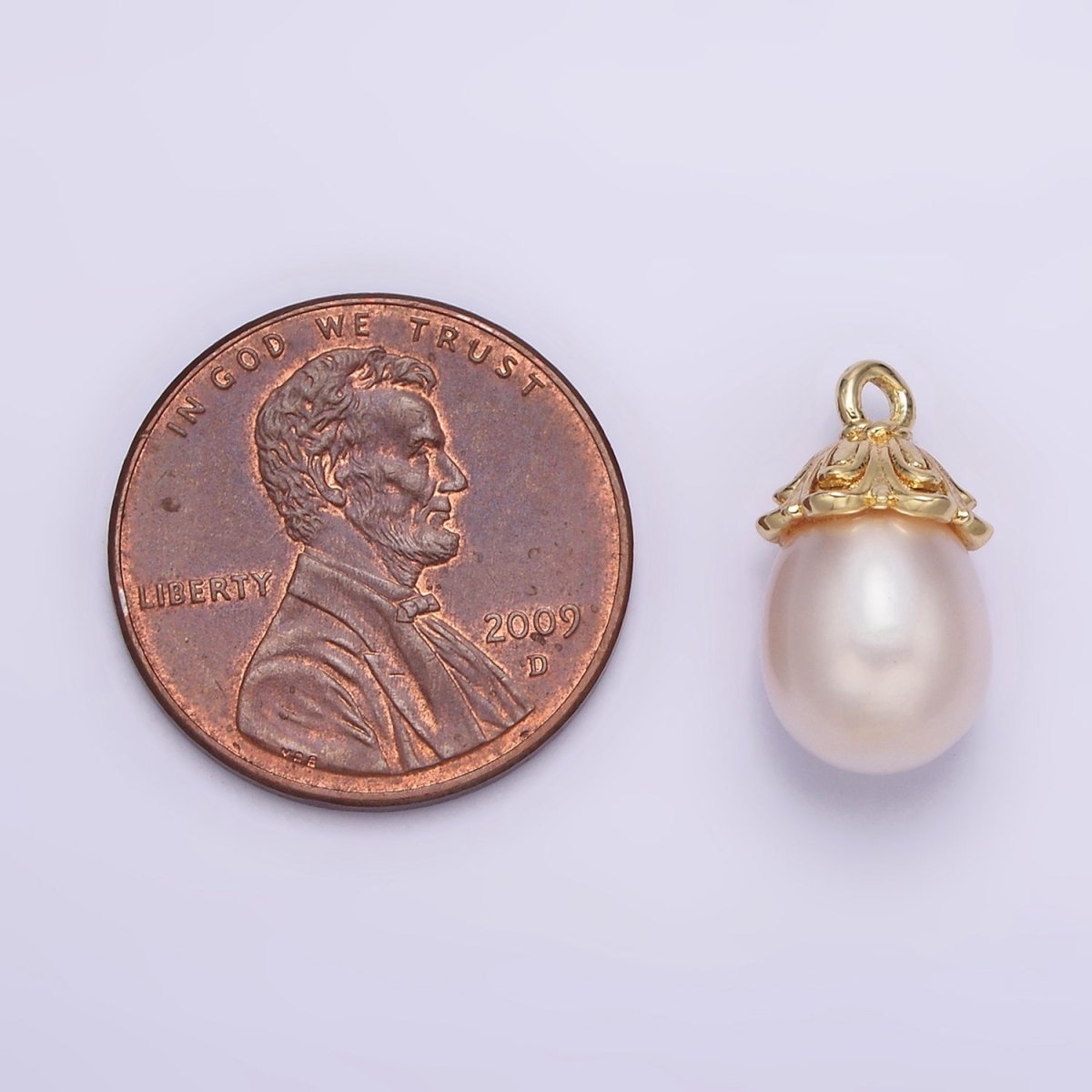 14K Gold Filled 15mm Freshwater Pearl Drop Double Band Charm | N1045
