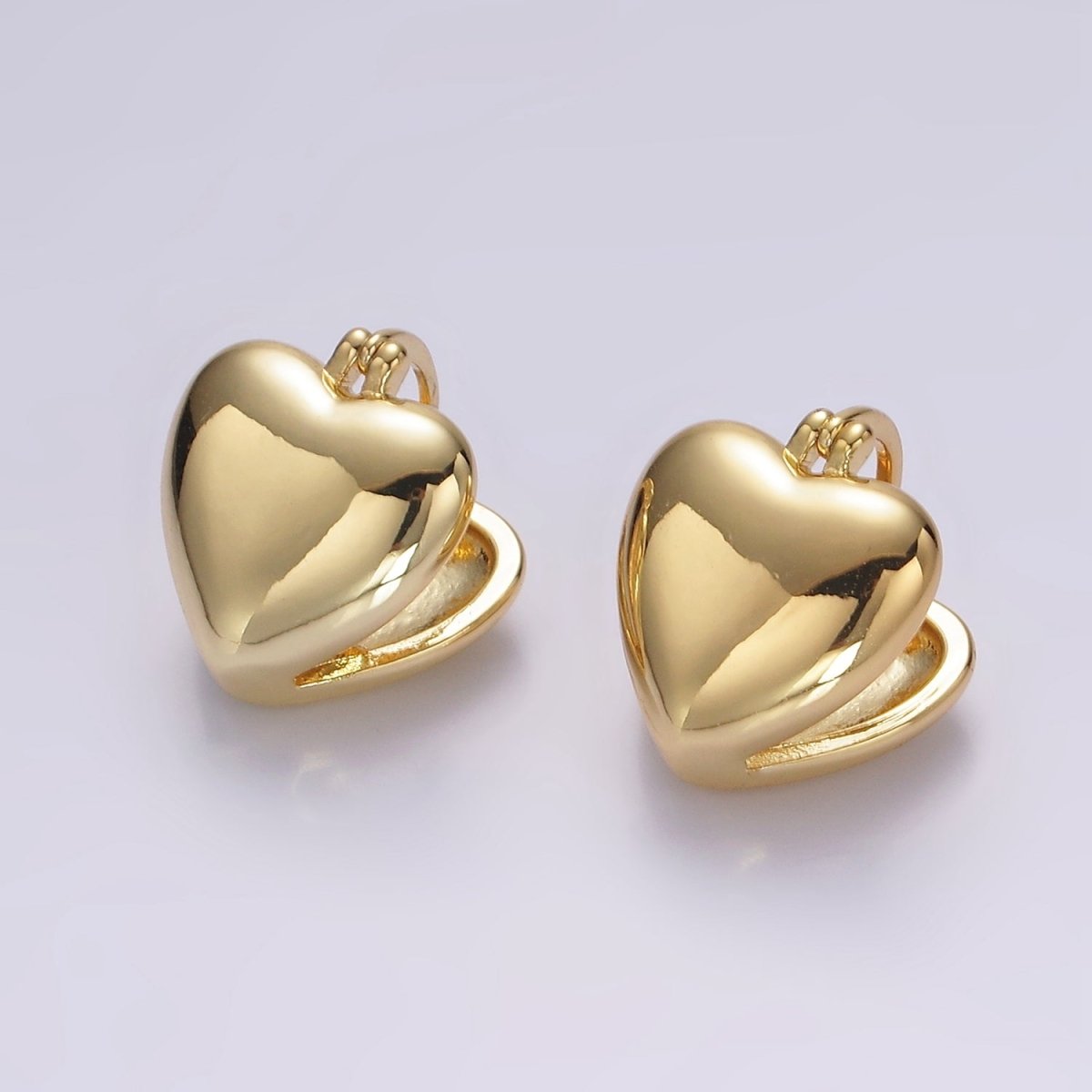14K Gold Filled 15mm Heart Double Sided Modern Statement Latch Hoop Earrings | V059