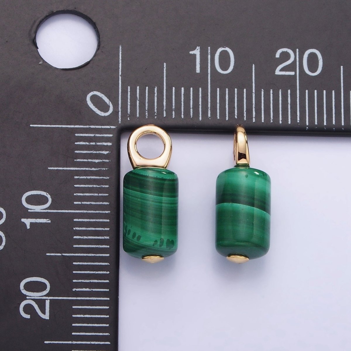 14K Gold Filled 15mm Malachite Gemstone Tube Drop Charm | AG686