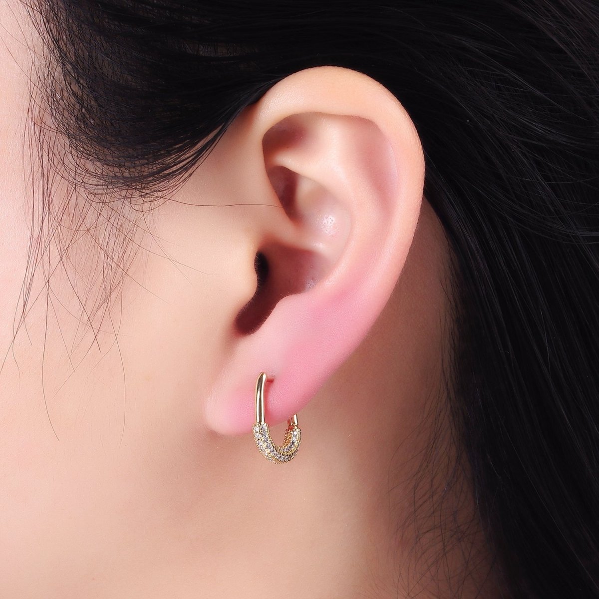 14K Gold Filled 15mm Micro Paved CZ Oblong Hoop Earrings | AB1324