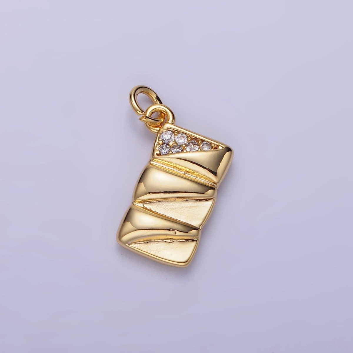 14K Gold Filled 15mm Micro Paved CZ Quilted Puffed Rectangular Charm | AG619