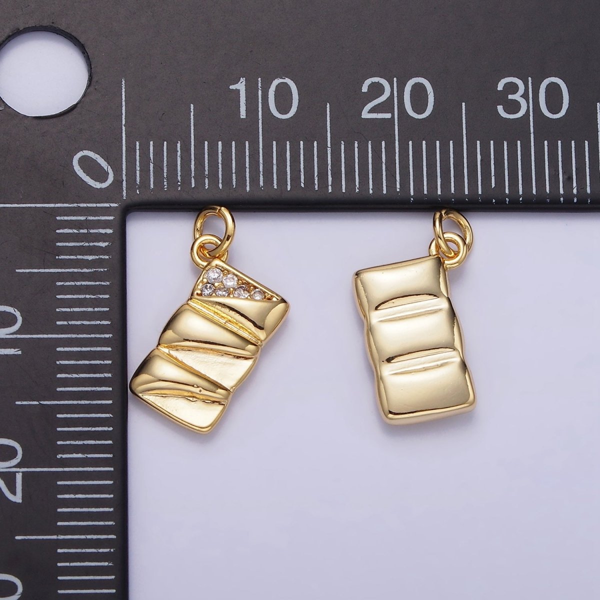 14K Gold Filled 15mm Micro Paved CZ Quilted Puffed Rectangular Charm | AG619