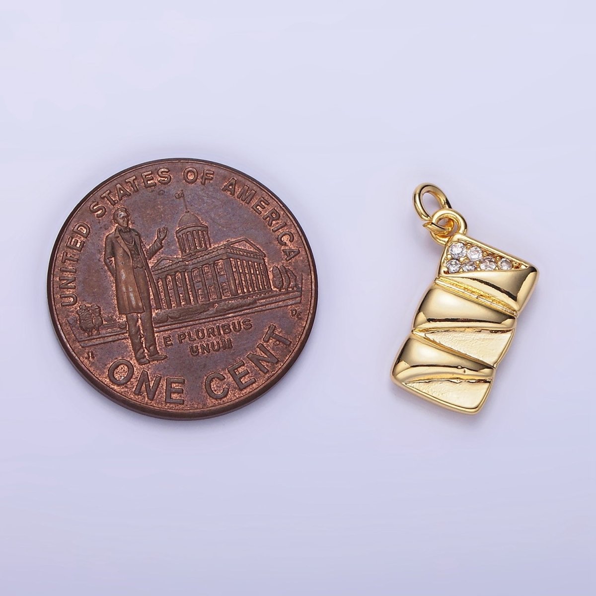 14K Gold Filled 15mm Micro Paved CZ Quilted Puffed Rectangular Charm | AG619