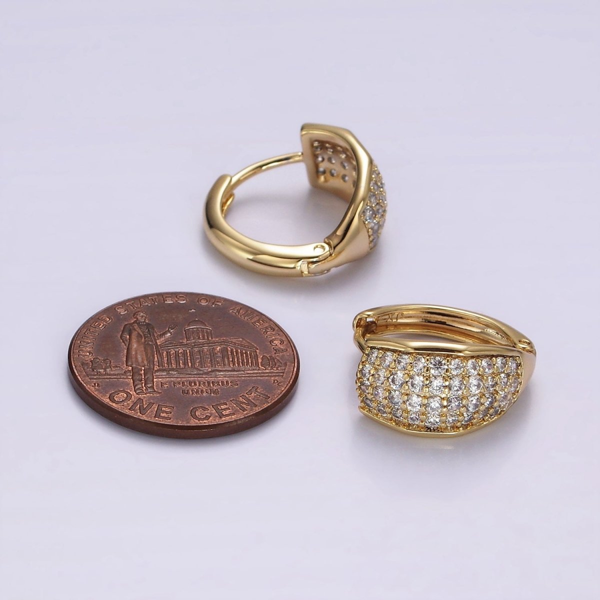 14K Gold Filled 15mm Micro Paved Wide Huggie Earrings | AB1130