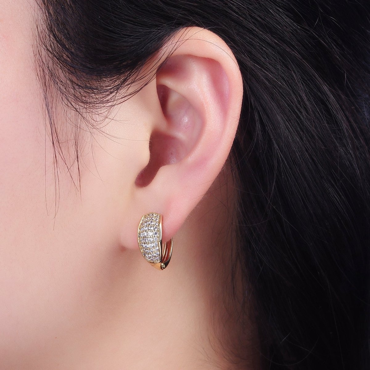 14K Gold Filled 15mm Micro Paved Wide Huggie Earrings | AB1130