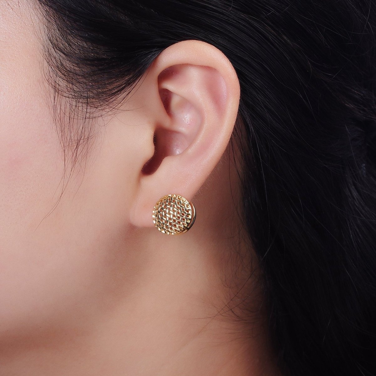 14K Gold Filled 15mm Open Rattan Round Huggie Earrings | AE1002