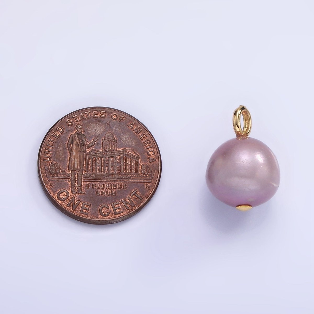 14K Gold Filled 15mm Purple Freshwater Pearl Button Drop Pendant | P1687