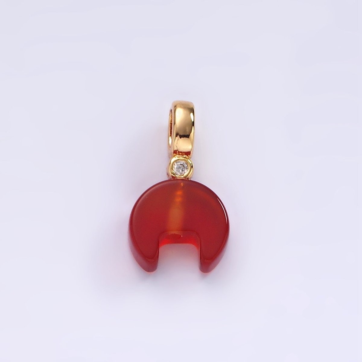 14K Gold Filled 15mm Red Carnelian Gemstone Horn Clear CZ Bail Pendant | N2027
