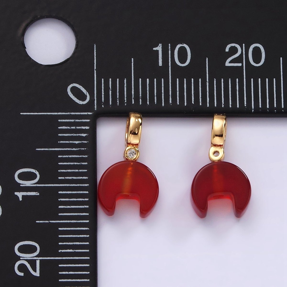 14K Gold Filled 15mm Red Carnelian Gemstone Horn Clear CZ Bail Pendant | N2027