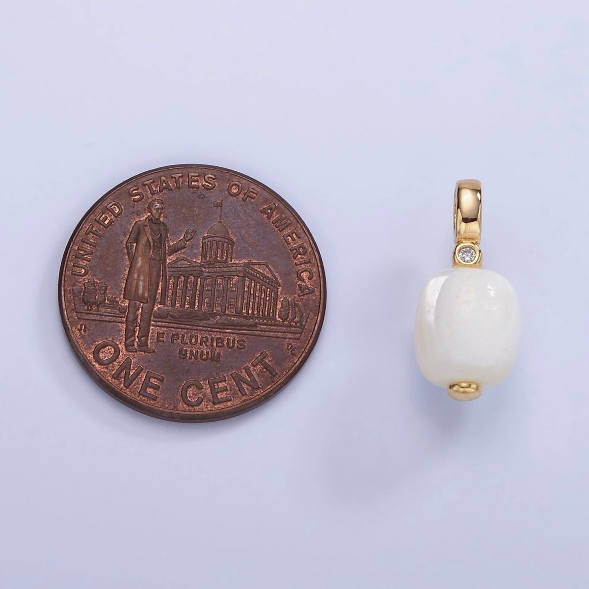 14K Gold Filled 15mm Shell Pearl Edged Square Rectangle CZ Bail Pendant | P1683