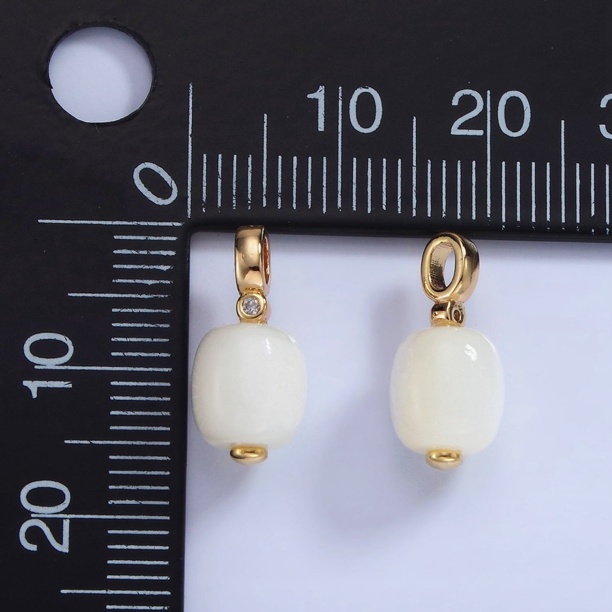 14K Gold Filled 15mm Shell Pearl Edged Square Rectangle CZ Bail Pendant | P1683