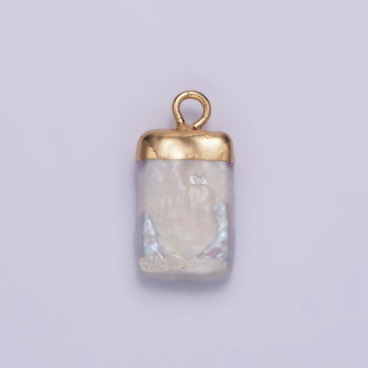 14K Gold Filled 15mm White Freshwater Pearl Rectangular Biwa Dipped Charm | P1619