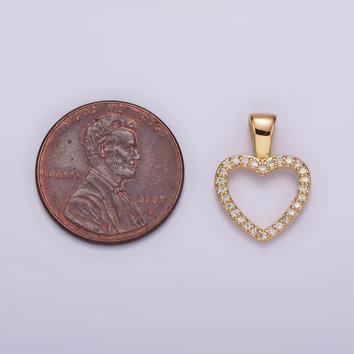 14K Gold Filled 16.5mm Clear Micro Paved CZ Open Heart Pendant | N1867