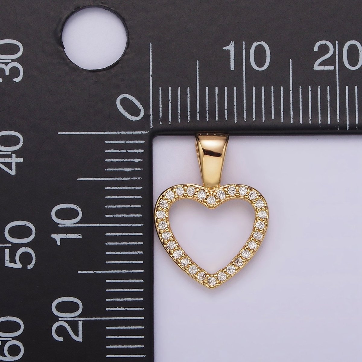 14K Gold Filled 16.5mm Clear Micro Paved CZ Open Heart Pendant | N1867