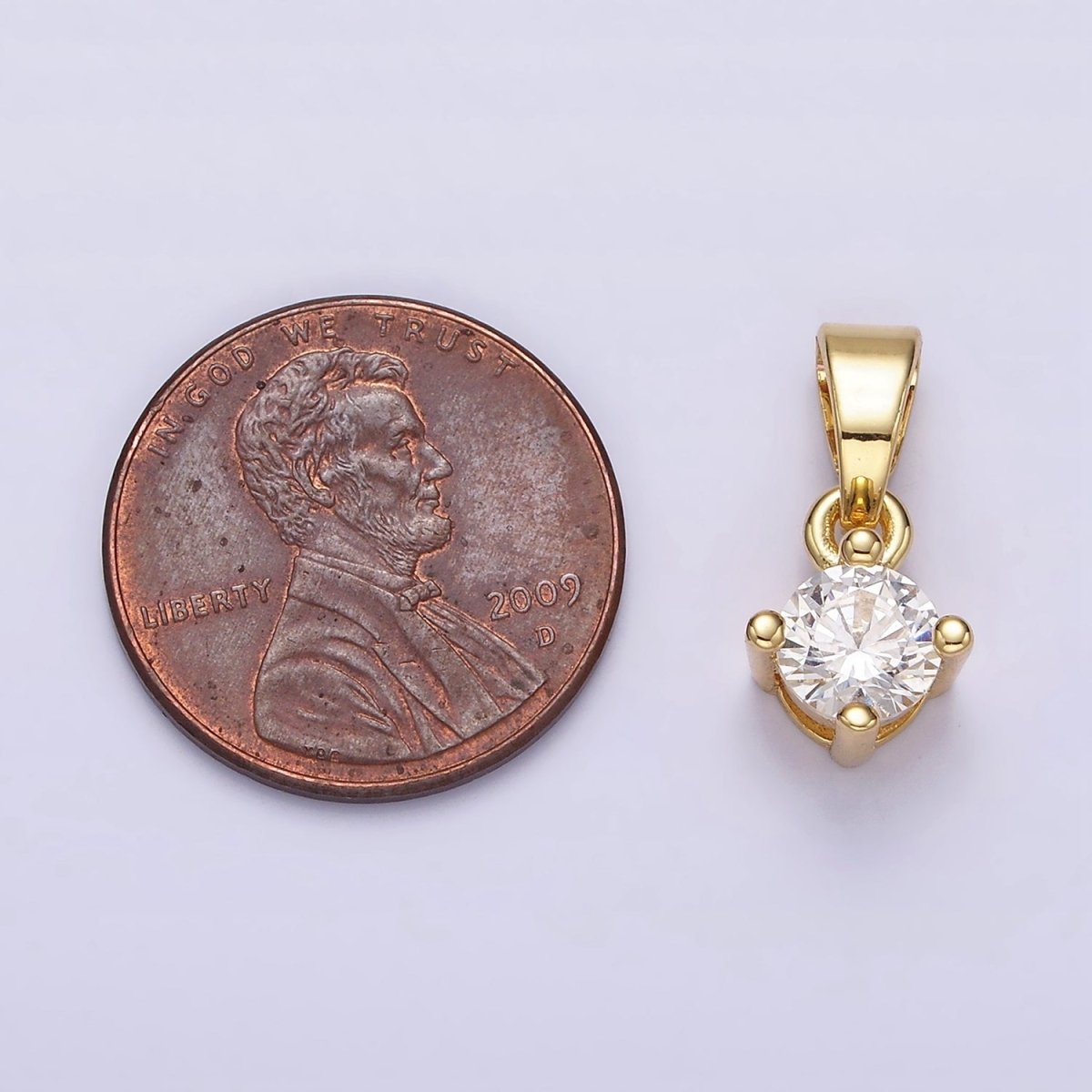 14K Gold Filled 16.5mm Clear Round Cubic Zirconia CZ Solitaire Minimalist Pendant | N1284