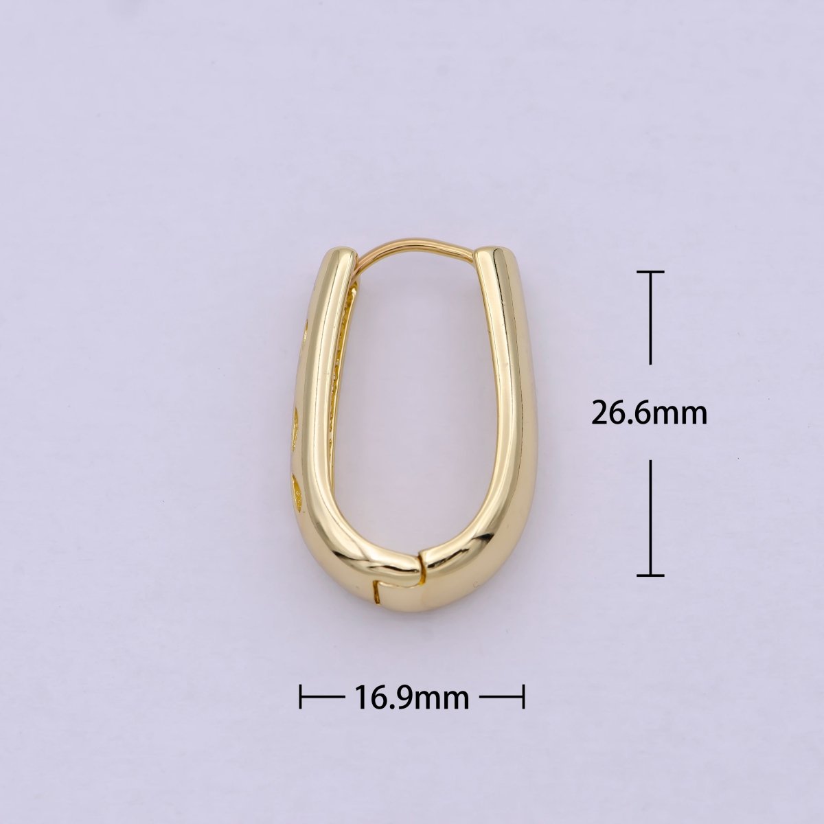 14K Gold Filled 16.5mm Open Dome U-Shaped Oblong Huggie | T-269