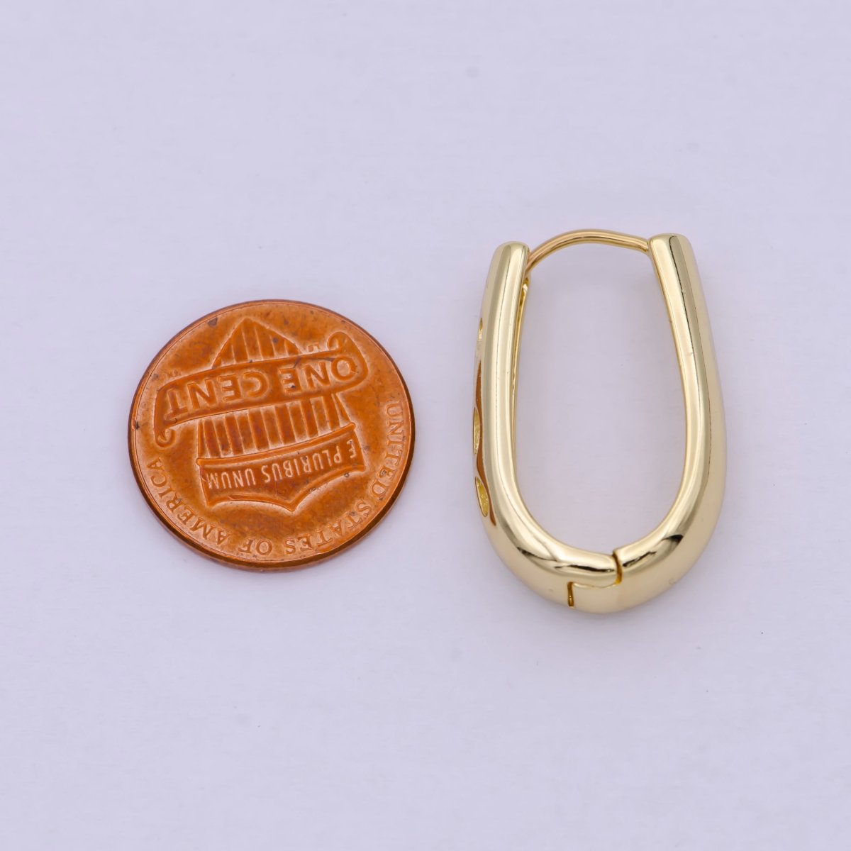 14K Gold Filled 16.5mm Open Dome U-Shaped Oblong Huggie | T-269