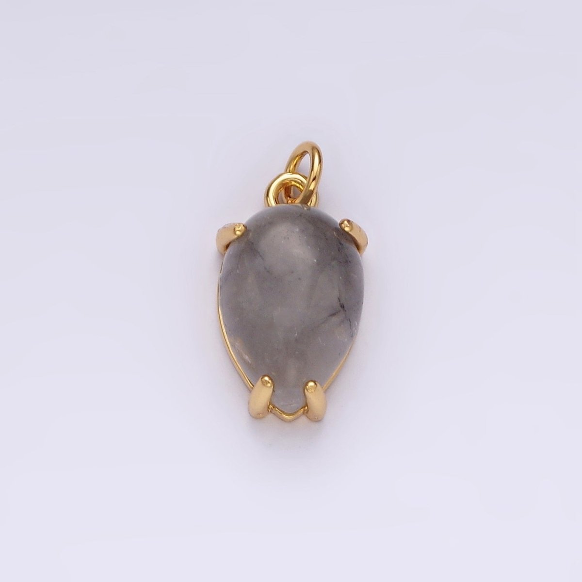 14K Gold Filled 16.5mm Teardrop Grey Agate Gemstone Charm | AC786