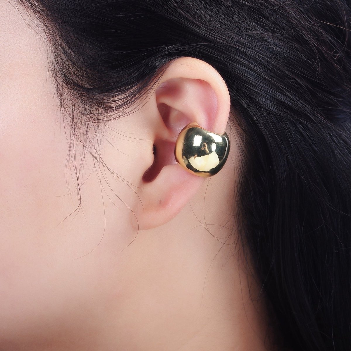 OS 14K Gold Filled 16.7mm Wide Rounded Modern Statement 1 Piece Ear Cuff Earrings | AI155