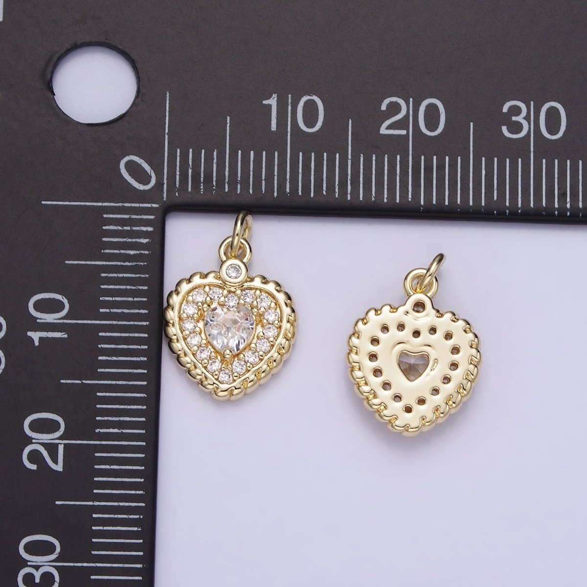 14K Gold Filled 16mm Clear CZ Micro Paved Heart Croissant Charm | AG721