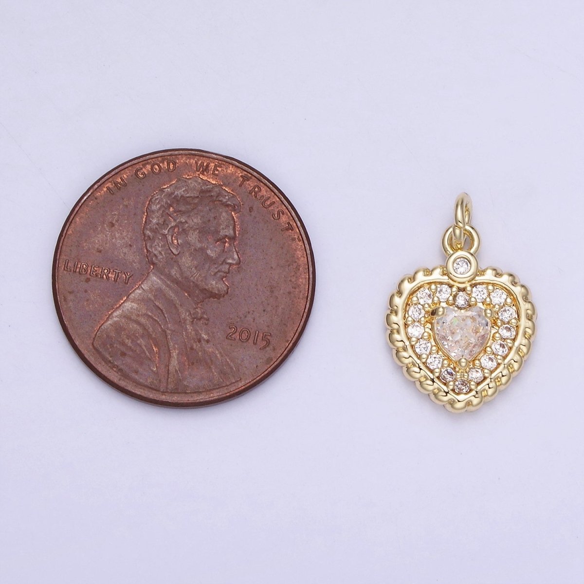 14K Gold Filled 16mm Clear CZ Micro Paved Heart Croissant Charm | AG721