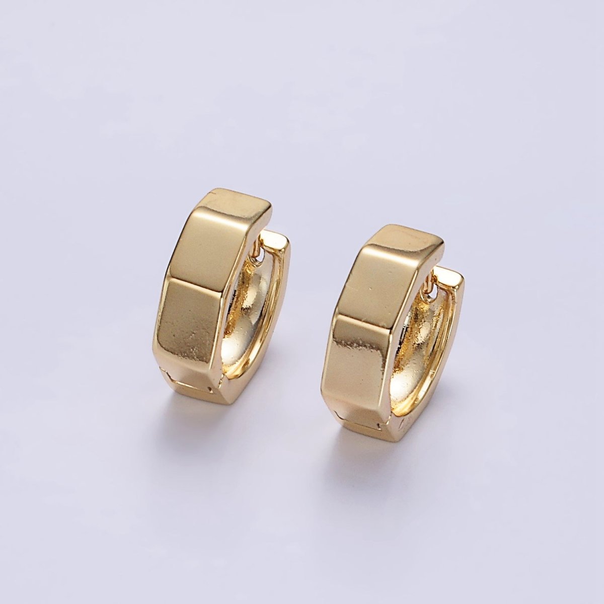 14K Gold Filled 16mm Hexagonal Minimalist Geometric Huggie Hoop Earrings | AE903