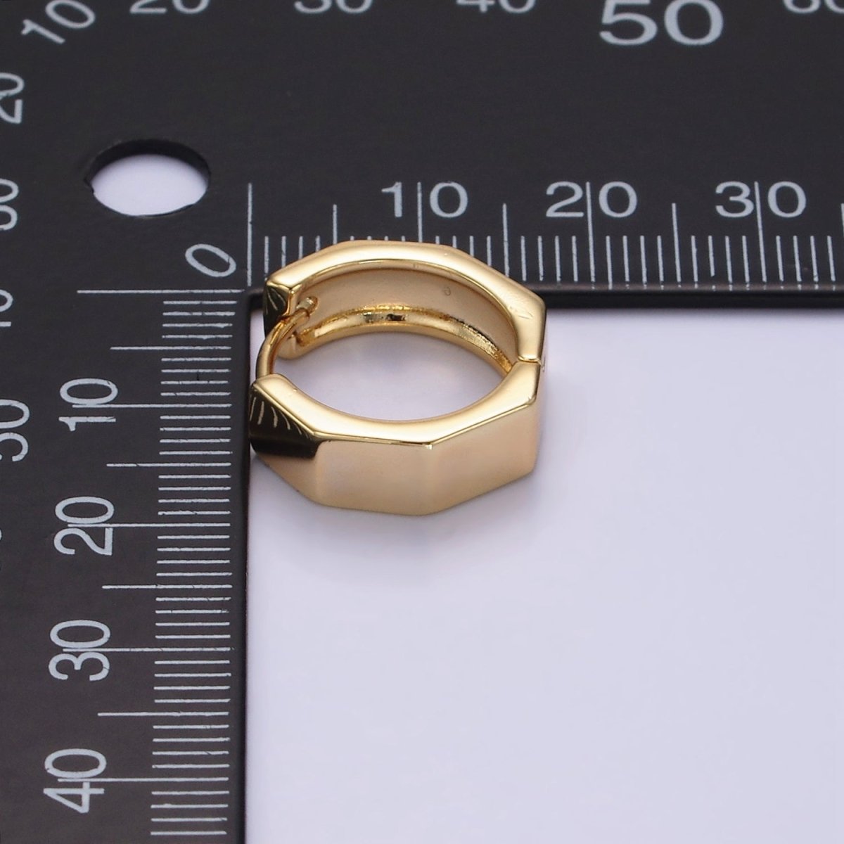 14K Gold Filled 16mm Hexagonal Minimalist Geometric Huggie Hoop Earrings | AE903