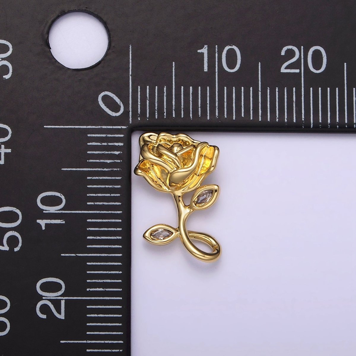 14K Gold Filled 16mm Rose Flower CZ Leaf Open Loop Pendant | N1807