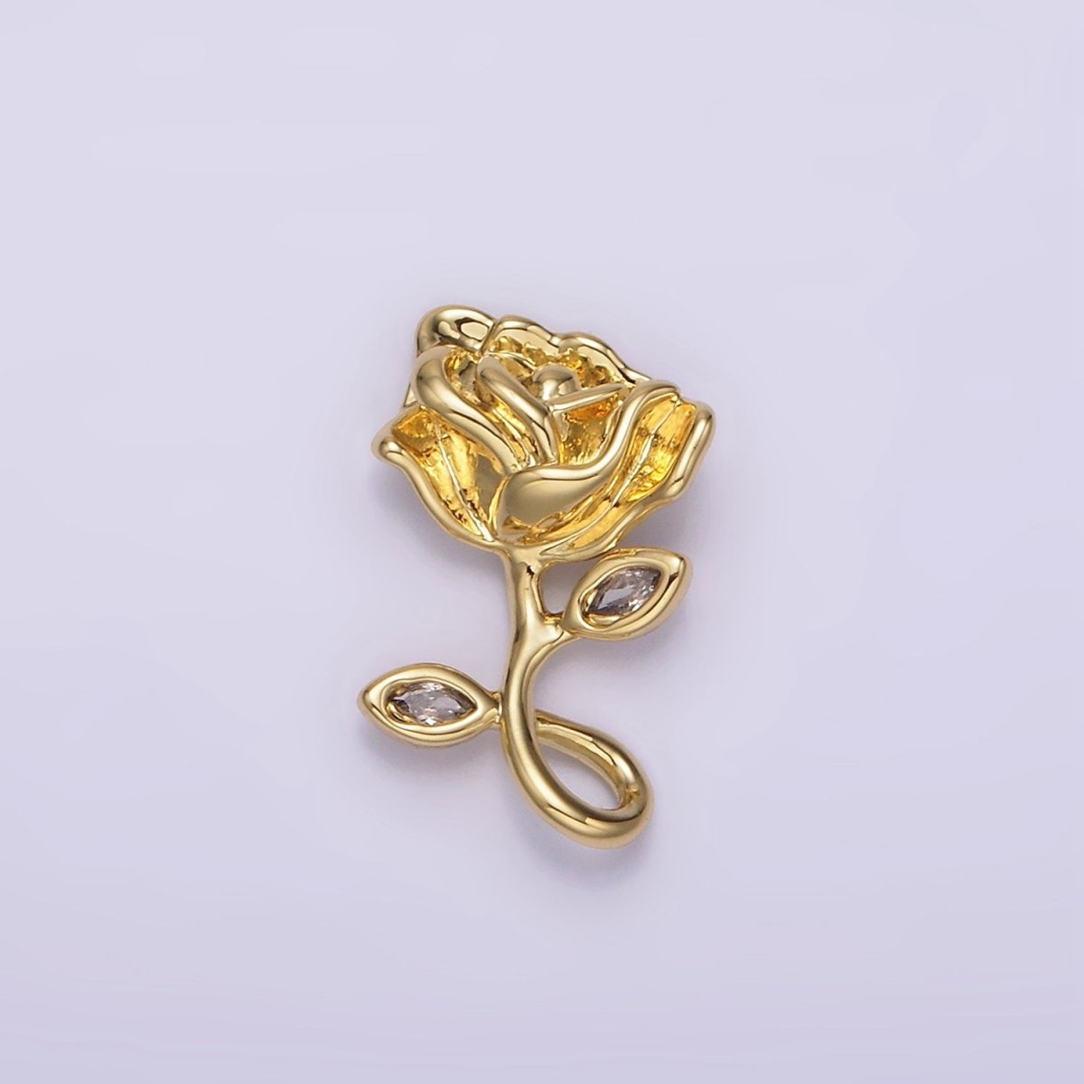 14K Gold Filled 16mm Rose Flower CZ Leaf Open Loop Pendant | N1807