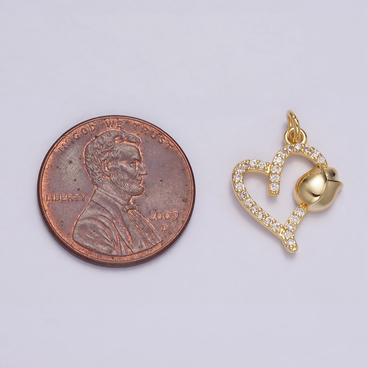 14K Gold Filled 16mm Tulip Flower Open Micro Paved CZ Heart Charm | N1492