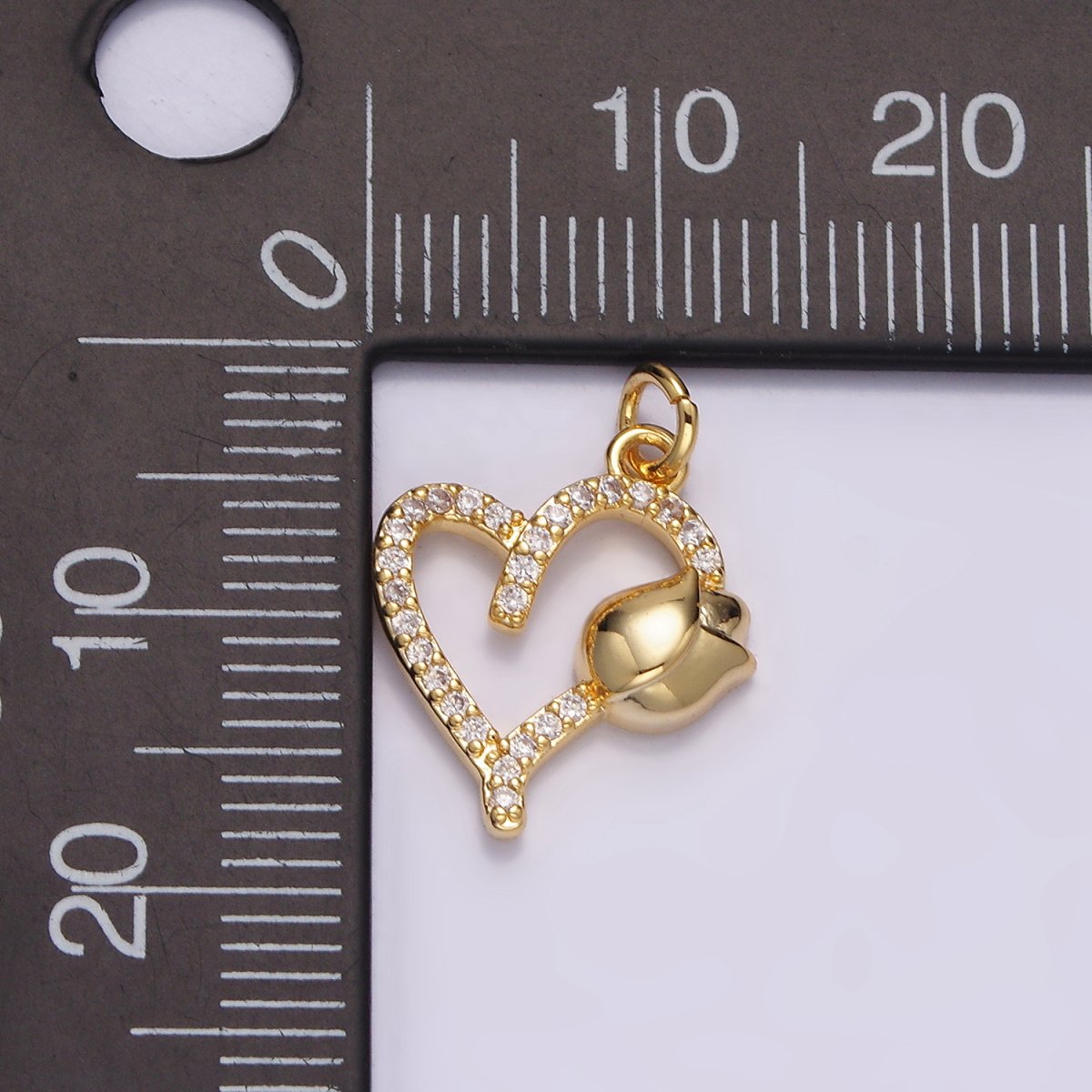 14K Gold Filled 16mm Tulip Flower Open Micro Paved CZ Heart Charm | N1492