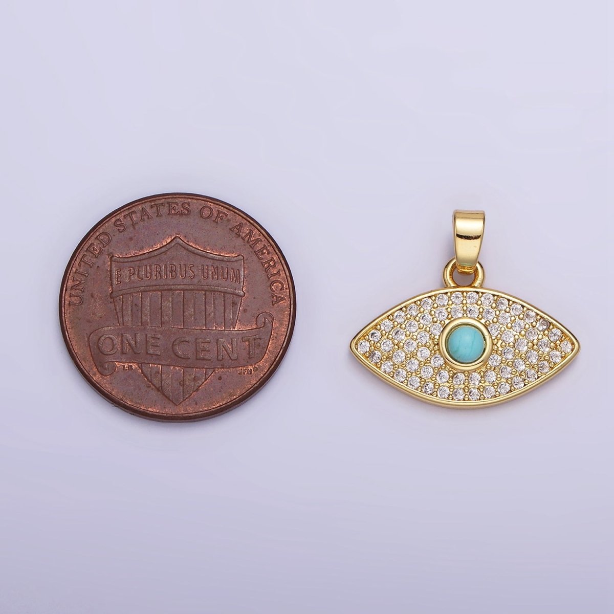 14K Gold Filled 16mm Turquoise Micro Paved CZ Evil Eye Pendant | AH162