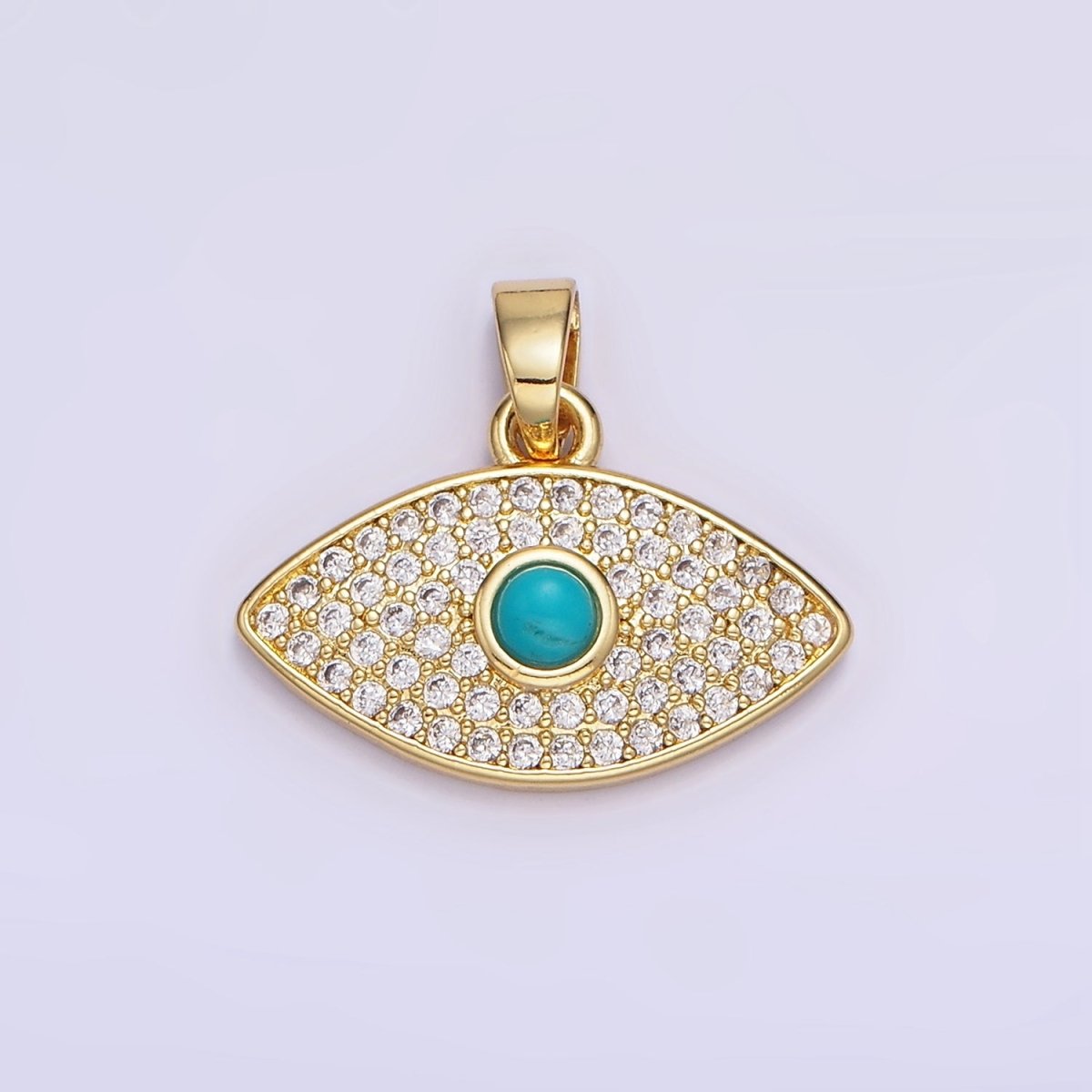14K Gold Filled 16mm Turquoise Micro Paved CZ Evil Eye Pendant | AH162