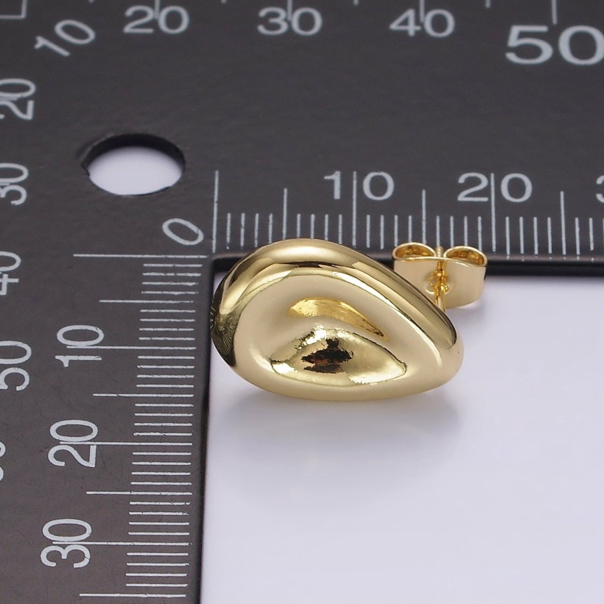 14K Gold Filled 17.5mm Dented Teardrop Modern Statement Stud Kylie Earrings | V065