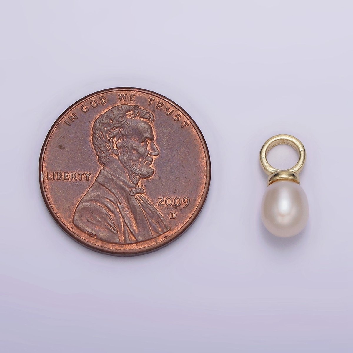 14K Gold Filled 13.7mm White Freshwater Pearl Drop Personalized Earring Charm | P1626