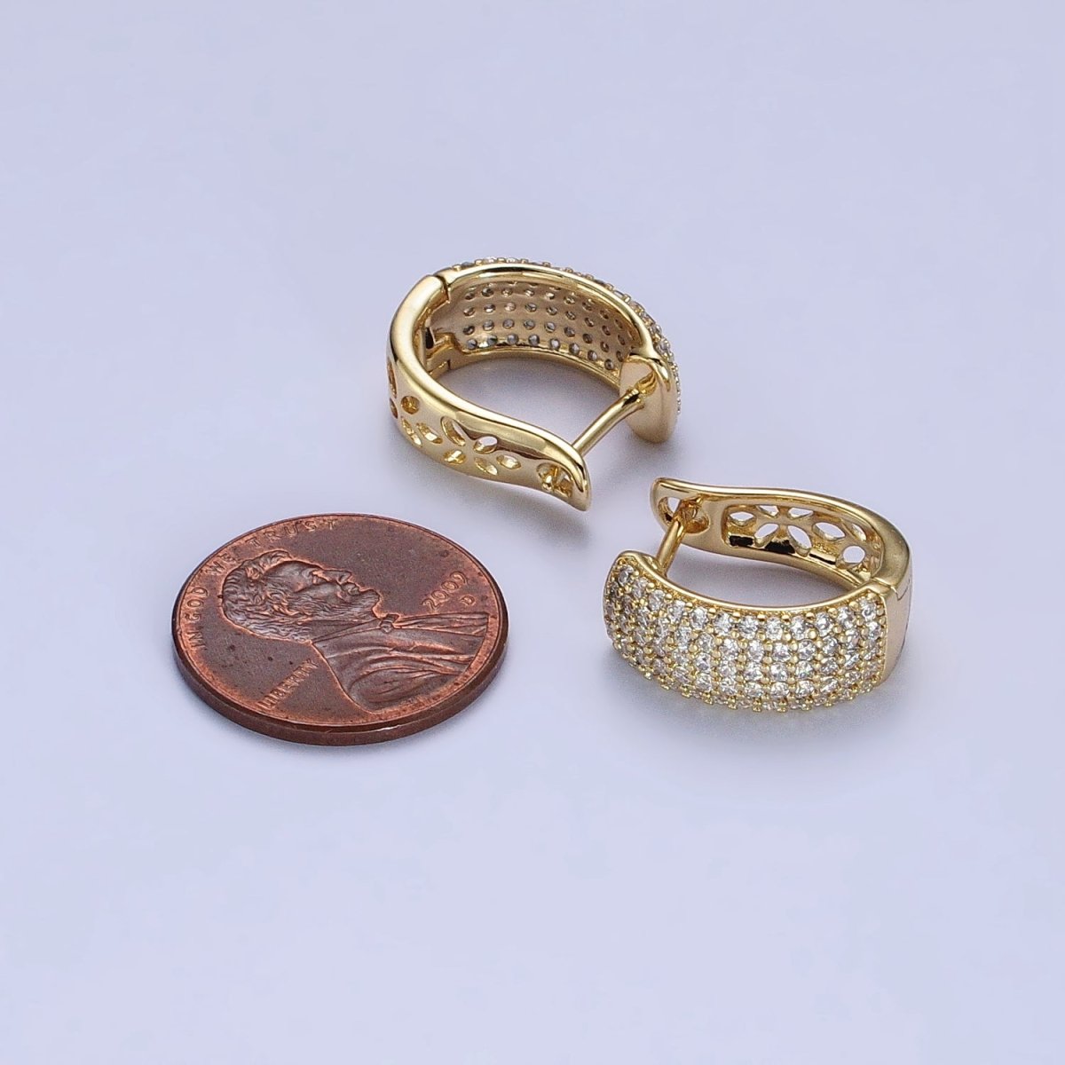 14K Gold Filled 17mm Clear Micro Paved CZ Rounded English Lock Earrings | AB323