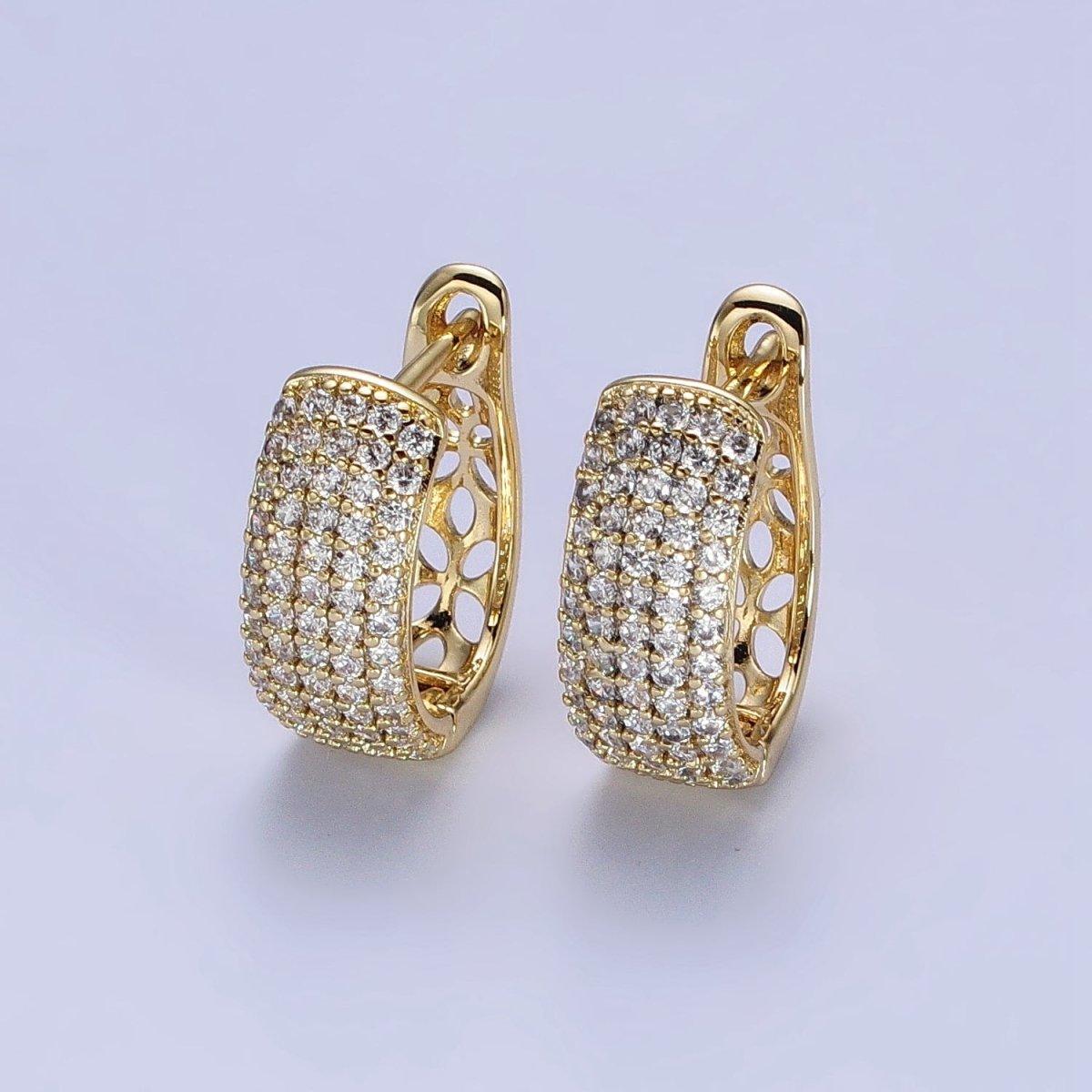 14K Gold Filled 17mm Clear Micro Paved CZ Rounded English Lock Earrings | AB323