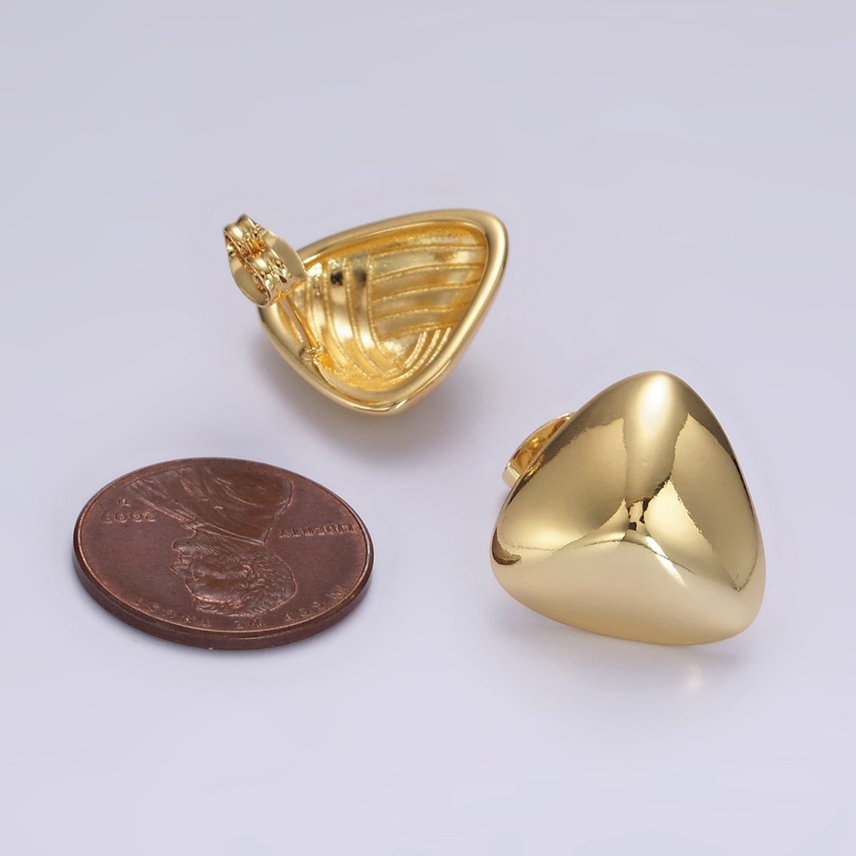 14K Gold Filled 17mm Edged Triangle Minimalist Geometric Stud Earrings | V064