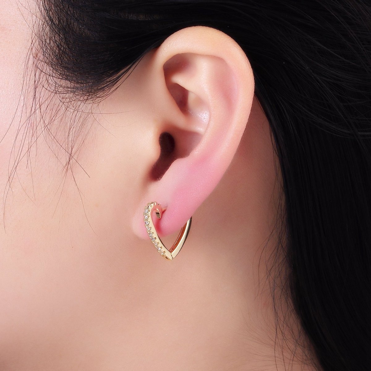14K Gold Filled 17mm Micro Paved CZ Heart Huggie Earrings | AB1326
