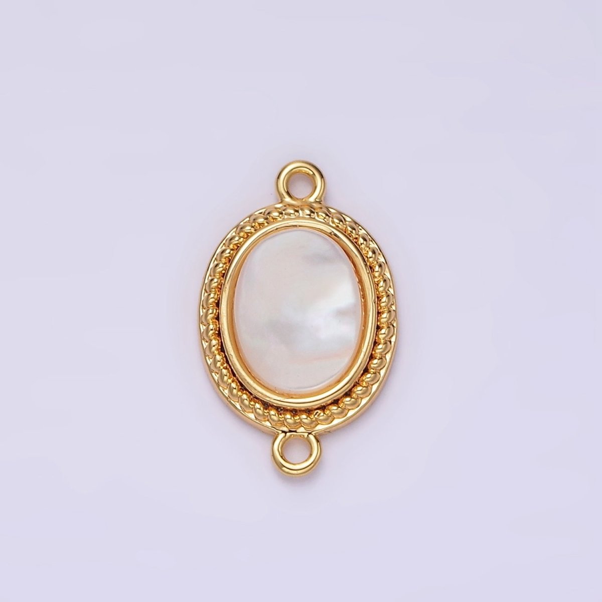 14K Gold Filled 17mm Shell Pearl Braided Bezel Oval Connector | G-062