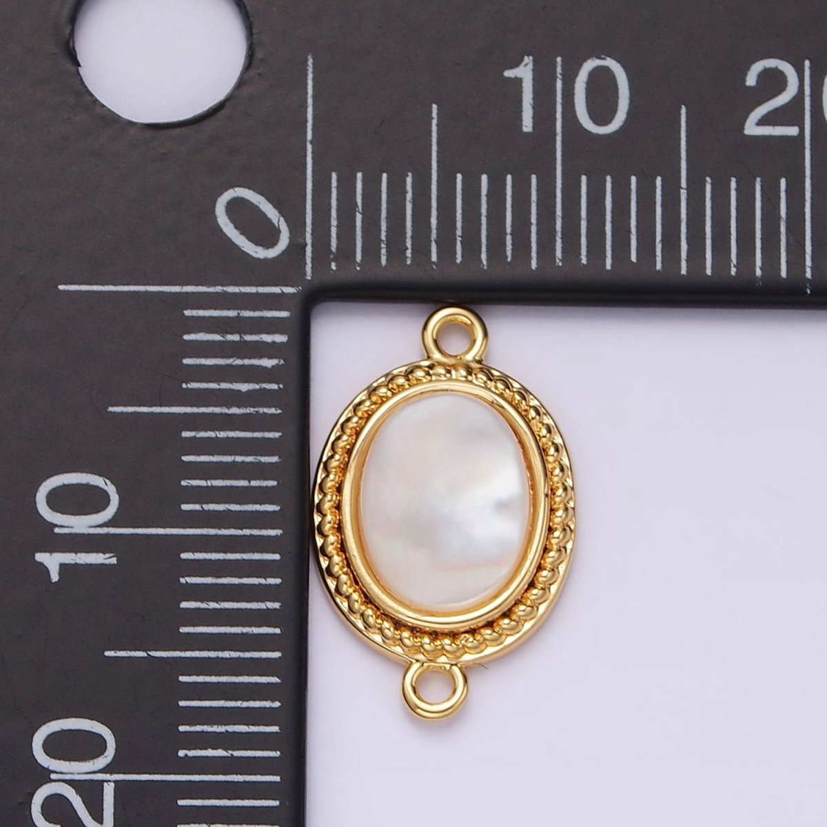 14K Gold Filled 17mm Shell Pearl Braided Bezel Oval Connector | G-062